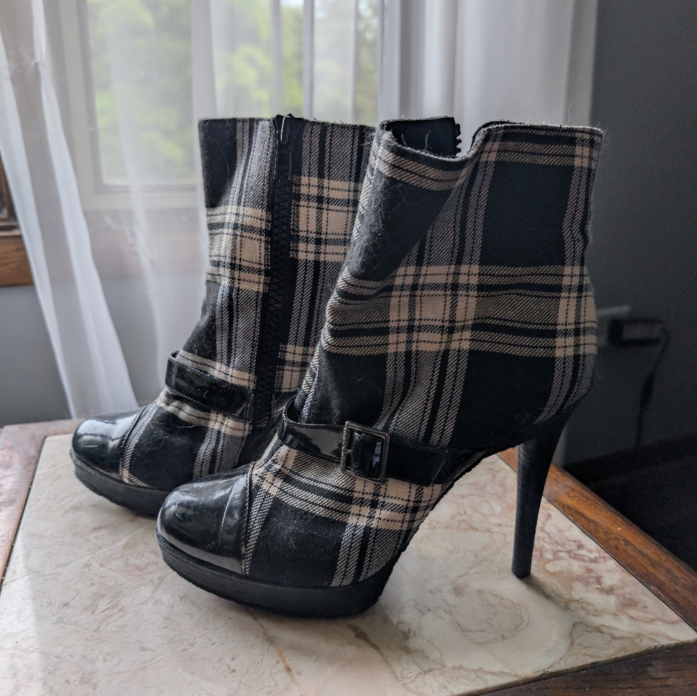 Harajuku Lovers Gwen Stefani Plaid High Heel Boots Size 9  No Doubt